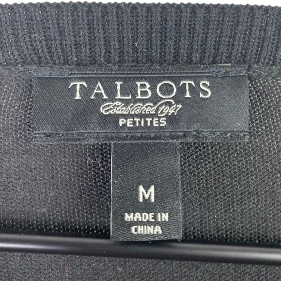 Talbots Women’s Petite 3/4 Sleeve Black Short Floral Button Cardigan - Picture 2 of 3